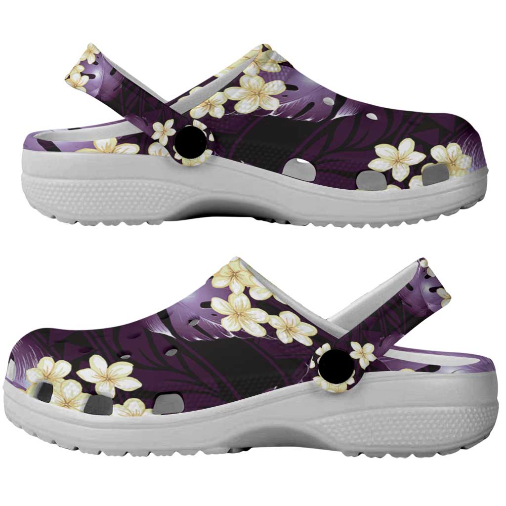 Purple Tropical Hawaii Clogs Shoes Seamless Monstera Plumeria Hawaiian Pattern - Polynesian Pride