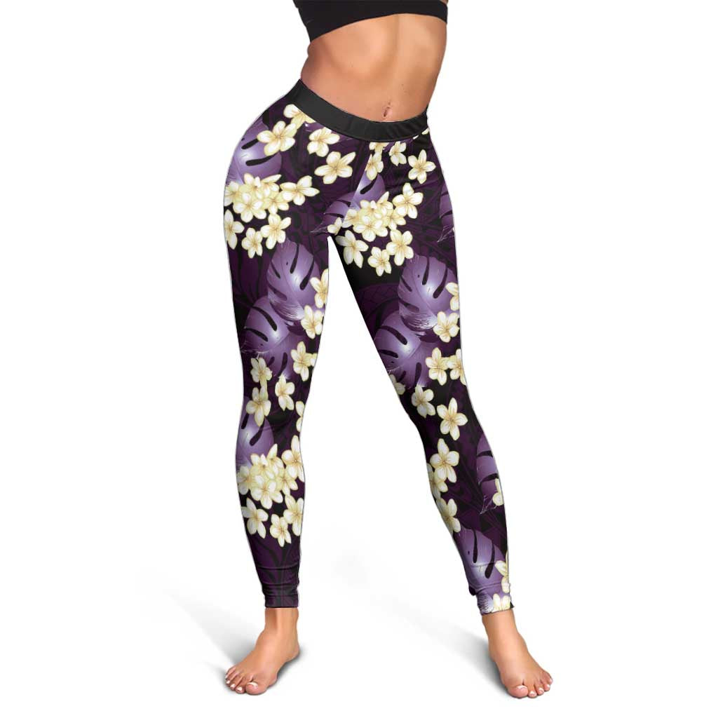 Purple Tropical Hawaii Leggings Seamless Monstera Plumeria Hawaiian Pattern - Polynesian Pride