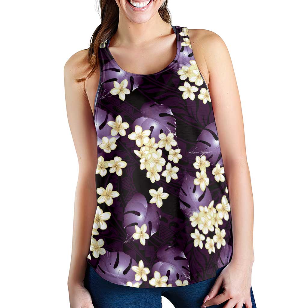 Purple Tropical Hawaii Women Racerback Tank Seamless Monstera Plumeria Hawaiian Pattern - Polynesian Pride