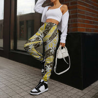 Rearea Tahiti Tiare Monstera Jogger Pants Polynesian Pattern Curve Style - Polynesian Pride