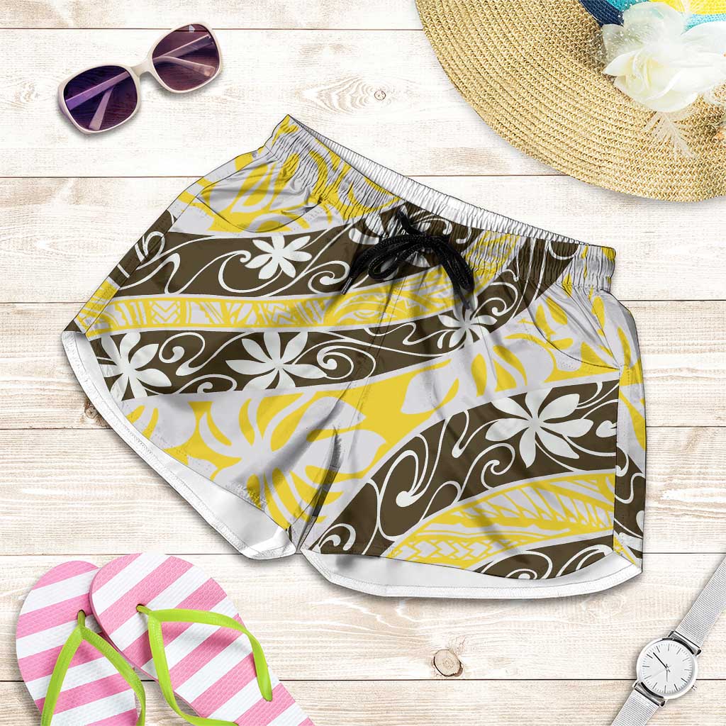 Rearea Tahiti Tiare Monstera Shorts for Women Polynesian Pattern Curve Style - Polynesian Pride