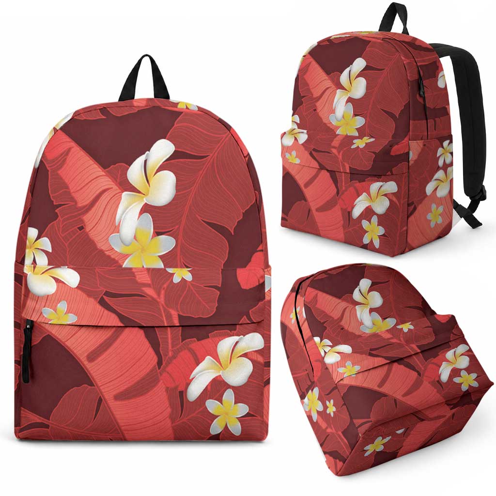Red Banana Leaf Hawaii Backpack Lau Maia Plumeria Tropical Summer Vibes