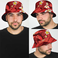 Red Banana Leaf Hawaii Bucket Hat Lau Maia Plumeria Tropical Summer Vibes