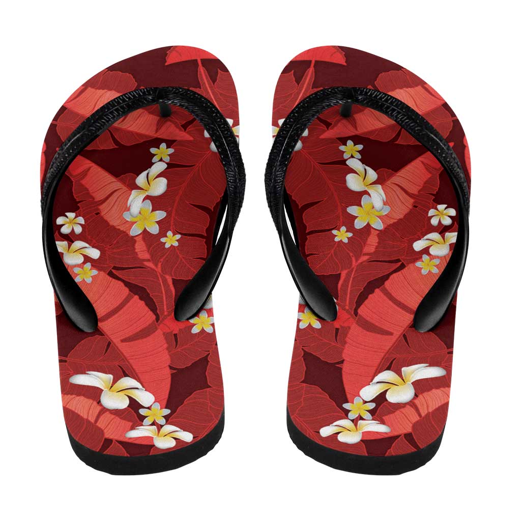 Red Banana Leaf Hawaii Flip Flops Lau Maia Plumeria Tropical Summer Vibes