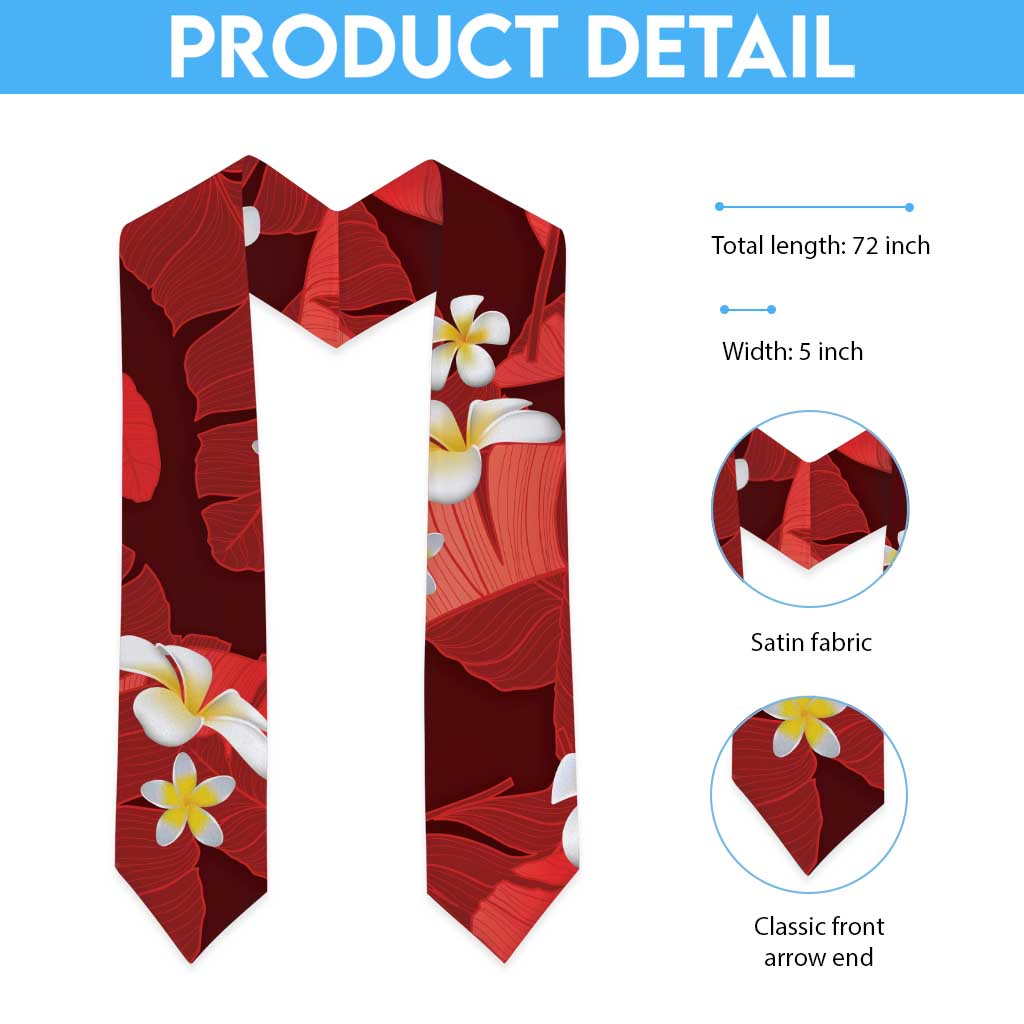 Red Banana Leaf Hawaii Graduation Stole Lau Maia Plumeria Tropical Summer Vibes