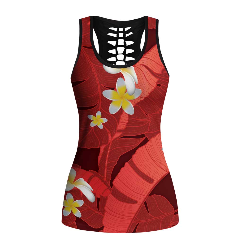 Red Banana Leaf Hawaii Hollow Tank Top Lau Maia Plumeria Tropical Summer Vibes