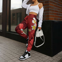 Red Banana Leaf Hawaii Jogger Pants Lau Maia Plumeria Tropical Summer Vibes