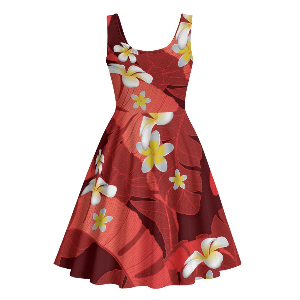 Red Banana Leaf Hawaii Midi Dress Lau Maia Plumeria Tropical Summer Vibes