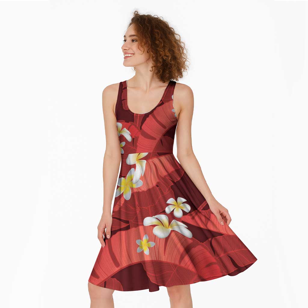 Red Banana Leaf Hawaii Midi Dress Lau Maia Plumeria Tropical Summer Vibes