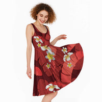 Red Banana Leaf Hawaii Midi Dress Lau Maia Plumeria Tropical Summer Vibes