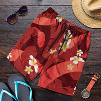 Red Banana Leaf Hawaii Shorts for Men Lau Maia Plumeria Tropical Summer Vibes