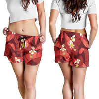 Red Banana Leaf Hawaii Shorts for Women Lau Maia Plumeria Tropical Summer Vibes