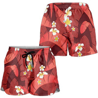 Red Banana Leaf Hawaii Shorts for Women Lau Maia Plumeria Tropical Summer Vibes