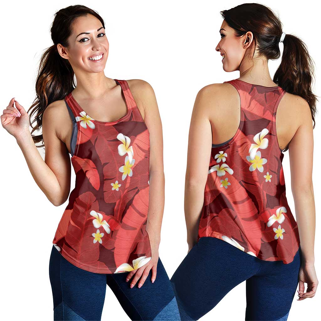 Red Banana Leaf Hawaii Women Racerback Tank Lau Maia Plumeria Tropical Summer Vibes