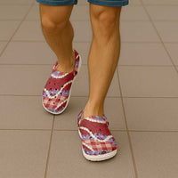 Red Hawaii Palaka Honohono Pikake Clogs Shoes Hawaiian Orchid Lei Polynesian Pattern - Polynesian Pride