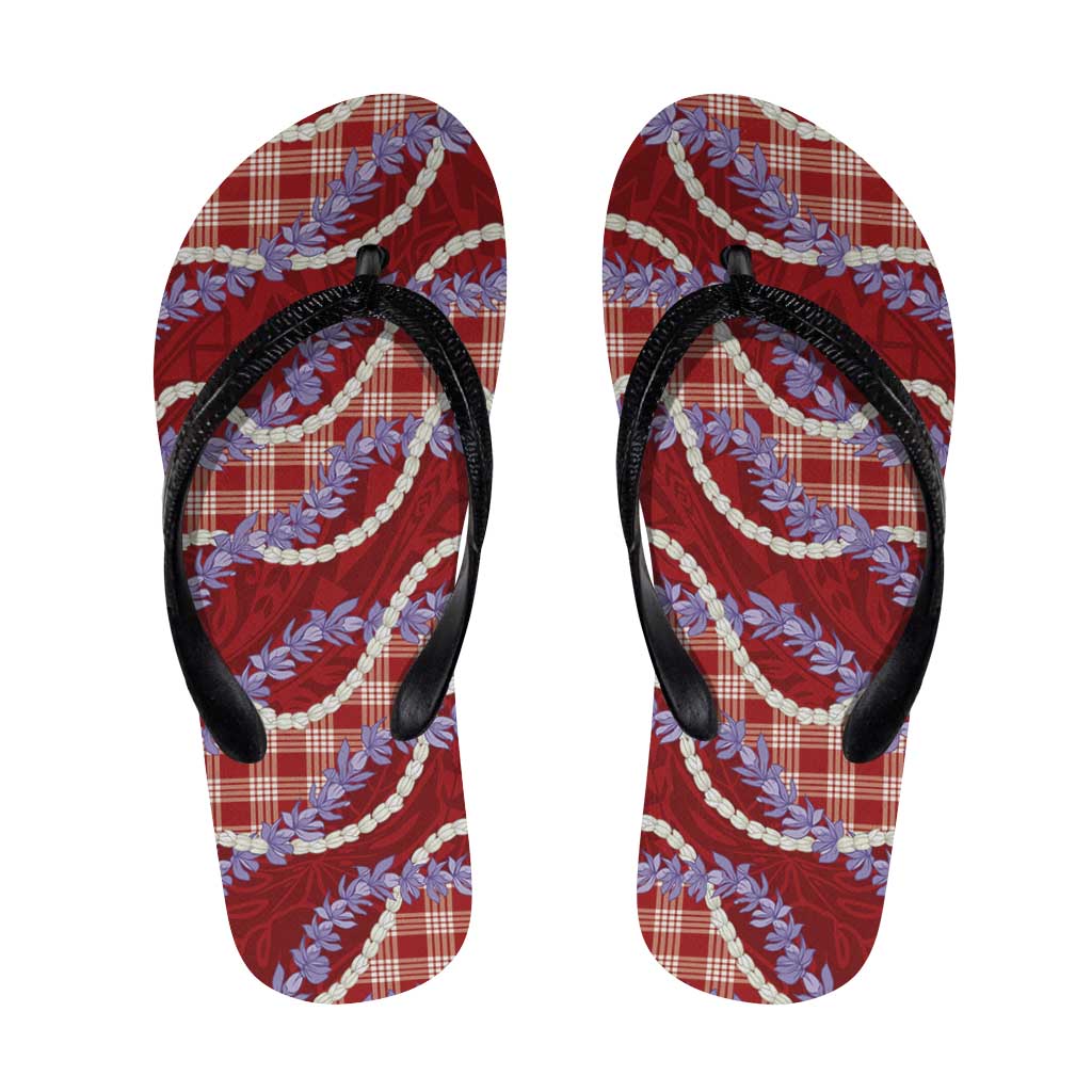 Red Hawaii Palaka Honohono Pikake Flip Flops Hawaiian Orchid Lei Polynesian Pattern - Polynesian Pride