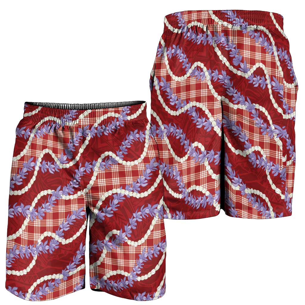 Red Hawaii Palaka Honohono Pikake Shorts for Men Hawaiian Orchid Lei Polynesian Pattern - Polynesian Pride