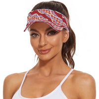 Red Hawaii Palaka Honohono Pikake Sun Visor Cap Hawaiian Orchid Lei Polynesian Pattern