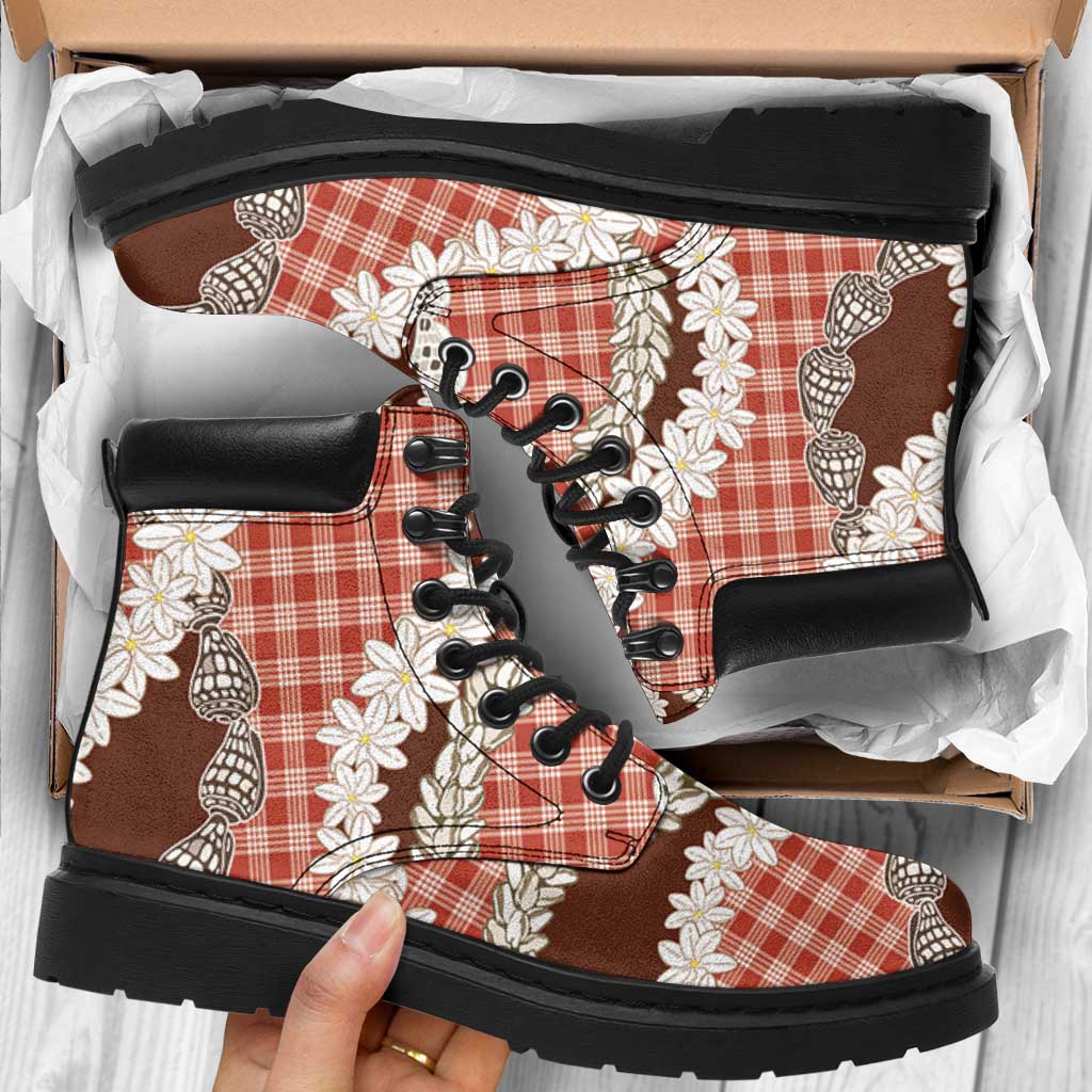 Red Hawaii Tiare and Shell Lei All Season Boots Hawaiian Palaka Luxury Vibes - Polynesian Pride