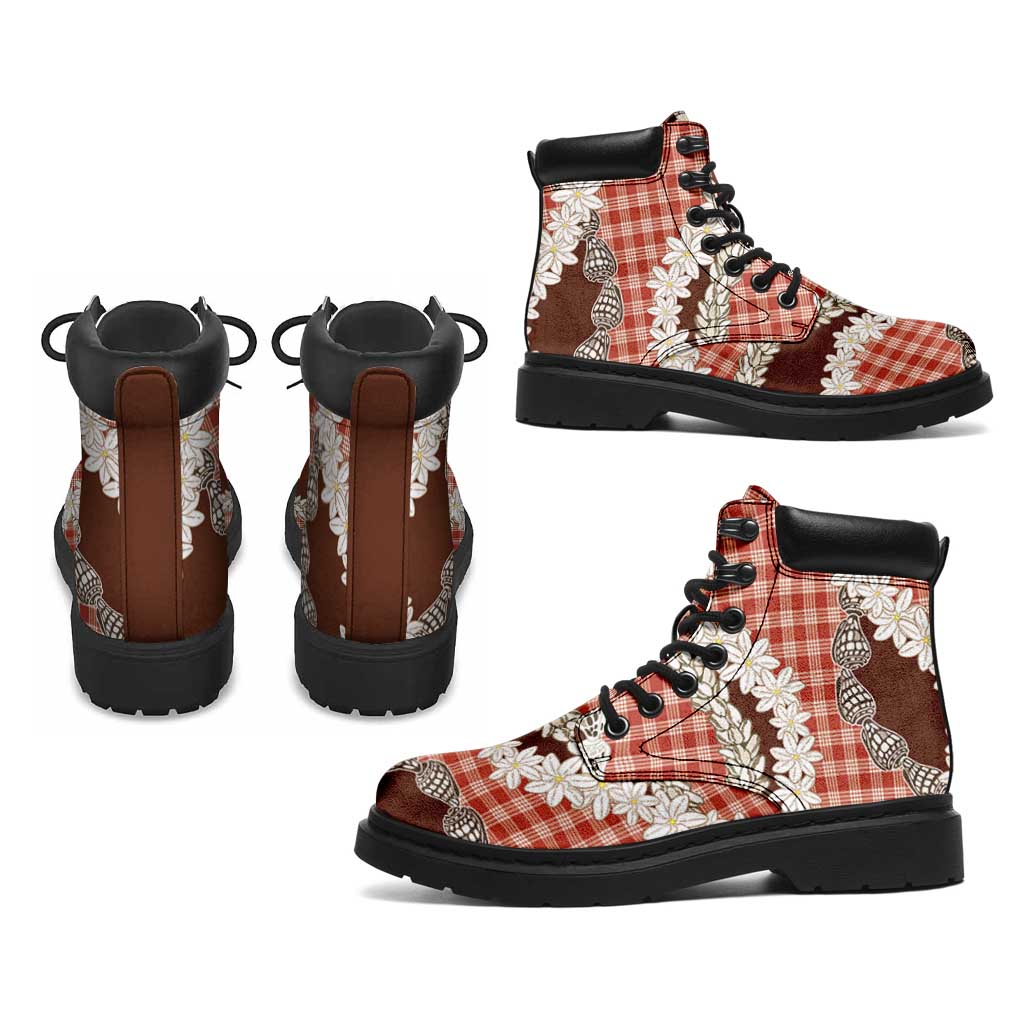 Red Hawaii Tiare and Shell Lei All Season Boots Hawaiian Palaka Luxury Vibes - Polynesian Pride