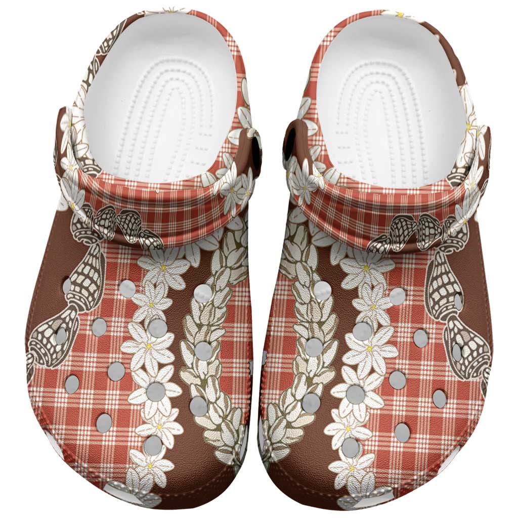 Red Hawaii Tiare and Shell Lei Clogs Shoes Hawaiian Palaka Luxury Vibes - Polynesian Pride