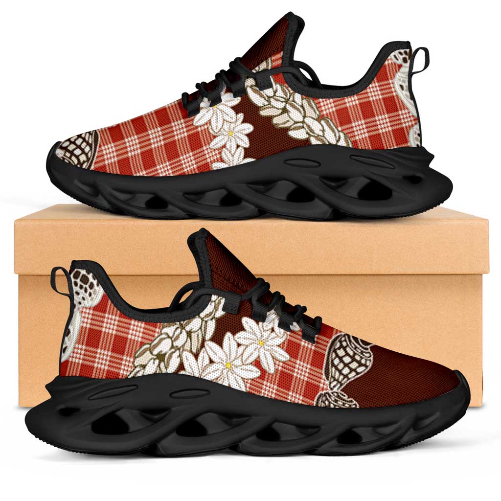 Red Hawaii Tiare and Shell Lei Clunky Sneakers Hawaiian Palaka Luxury Vibes - Polynesian Pride