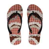 Red Hawaii Tiare and Shell Lei Flip Flops Hawaiian Palaka Luxury Vibes - Polynesian Pride