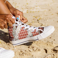 Red Hawaii Tiare and Shell Lei High Top Shoes Hawaiian Palaka Luxury Vibes - Polynesian Pride