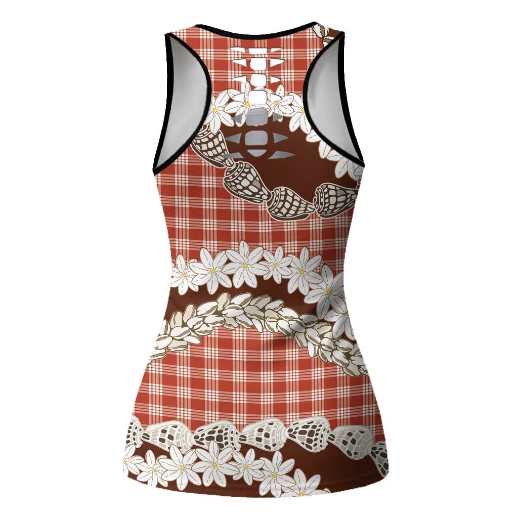 Red Hawaii Tiare and Shell Lei Hollow Tank Top Hawaiian Palaka Luxury Vibes - Polynesian Pride