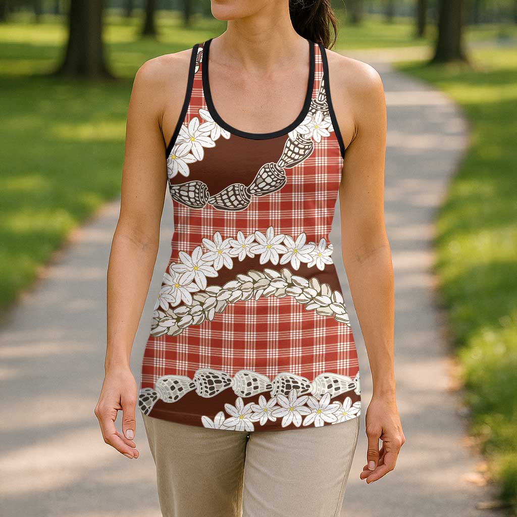 Red Hawaii Tiare and Shell Lei Hollow Tank Top Hawaiian Palaka Luxury Vibes - Polynesian Pride