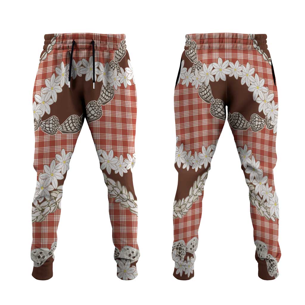 Red Hawaii Tiare and Shell Lei Jogger Pants Hawaiian Palaka Luxury Vibes - Polynesian Pride