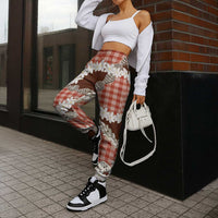 Red Hawaii Tiare and Shell Lei Jogger Pants Hawaiian Palaka Luxury Vibes - Polynesian Pride