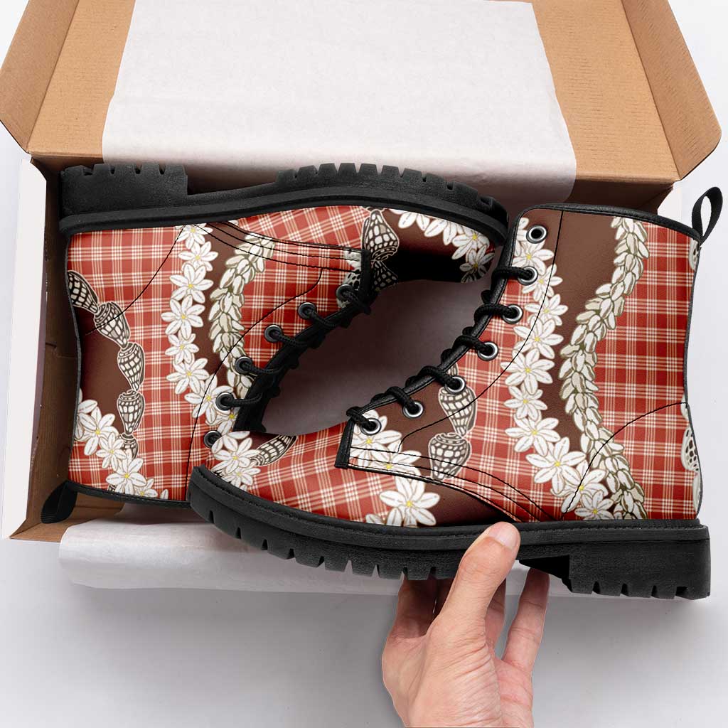 Red Hawaii Tiare and Shell Lei Leather Boots Hawaiian Palaka Luxury Vibes - Polynesian Pride