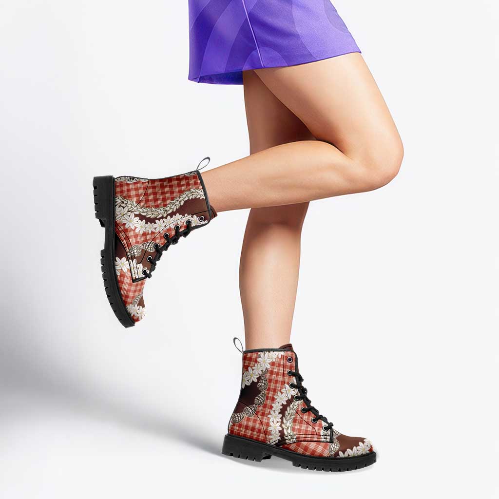 Red Hawaii Tiare and Shell Lei Leather Boots Hawaiian Palaka Luxury Vibes - Polynesian Pride