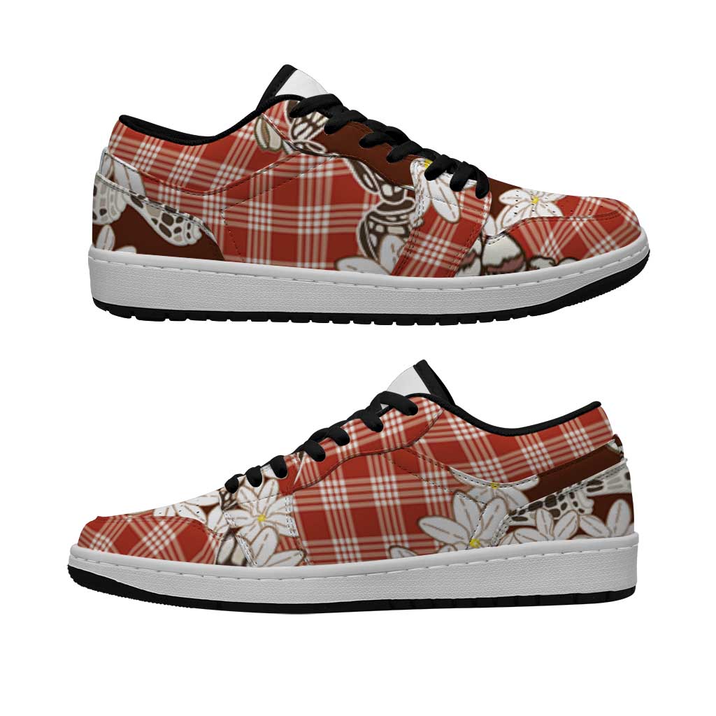 Red Hawaii Tiare and Shell Lei Low Sneakers Hawaiian Palaka Luxury Vibes - Polynesian Pride