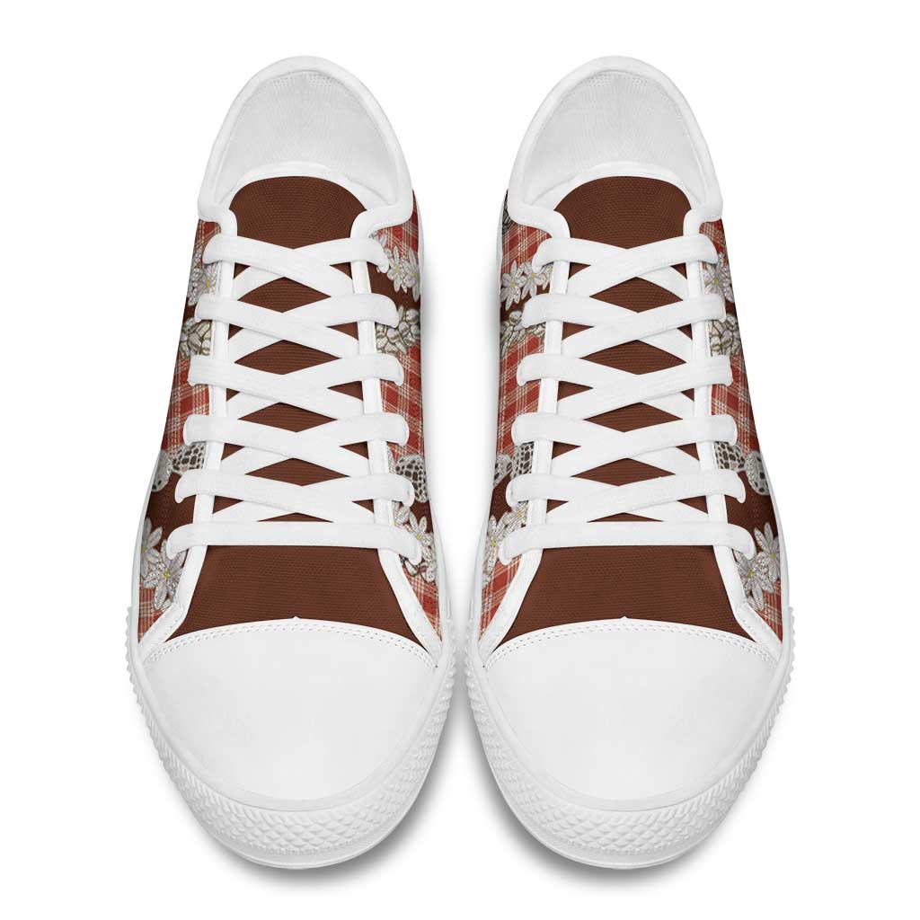Red Hawaii Tiare and Shell Lei Low Top Shoes Hawaiian Palaka Luxury Vibes - Polynesian Pride