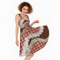 Red Hawaii Tiare and Shell Lei Midi Dress Hawaiian Palaka Luxury Vibes - Polynesian Pride