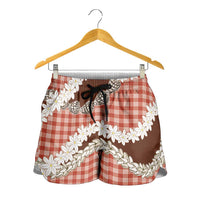 Red Hawaii Tiare and Shell Lei Shorts for Women Hawaiian Palaka Luxury Vibes - Polynesian Pride