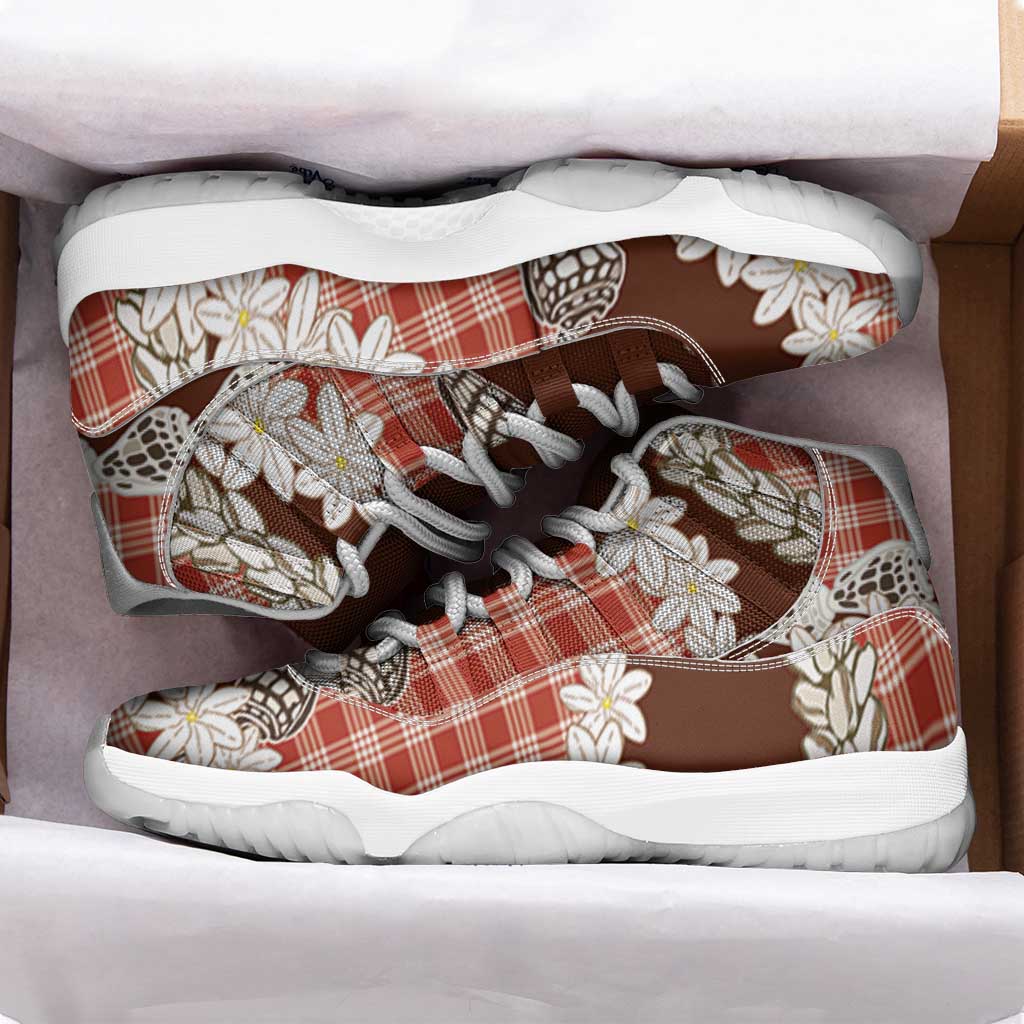 Red Hawaii Tiare and Shell Lei Sneakers J11 Hawaiian Palaka Luxury Vibes - Polynesian Pride