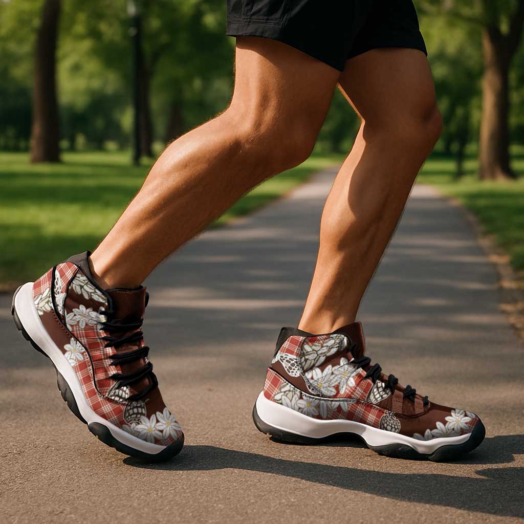 Red Hawaii Tiare and Shell Lei Sneakers J11 Hawaiian Palaka Luxury Vibes - Polynesian Pride