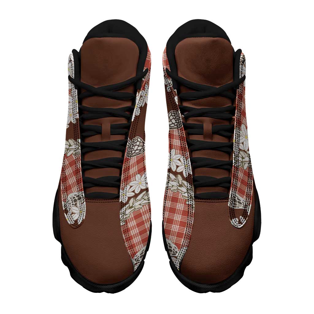 Red Hawaii Tiare and Shell Lei Sneakers J13 Hawaiian Palaka Luxury Vibes - Polynesian Pride