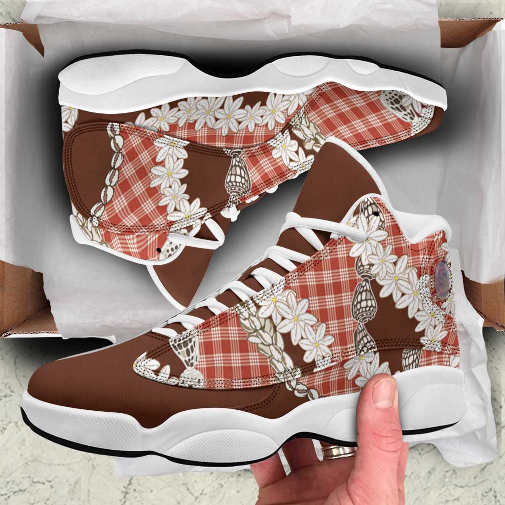 Red Hawaii Tiare and Shell Lei Sneakers J13 Hawaiian Palaka Luxury Vibes - Polynesian Pride