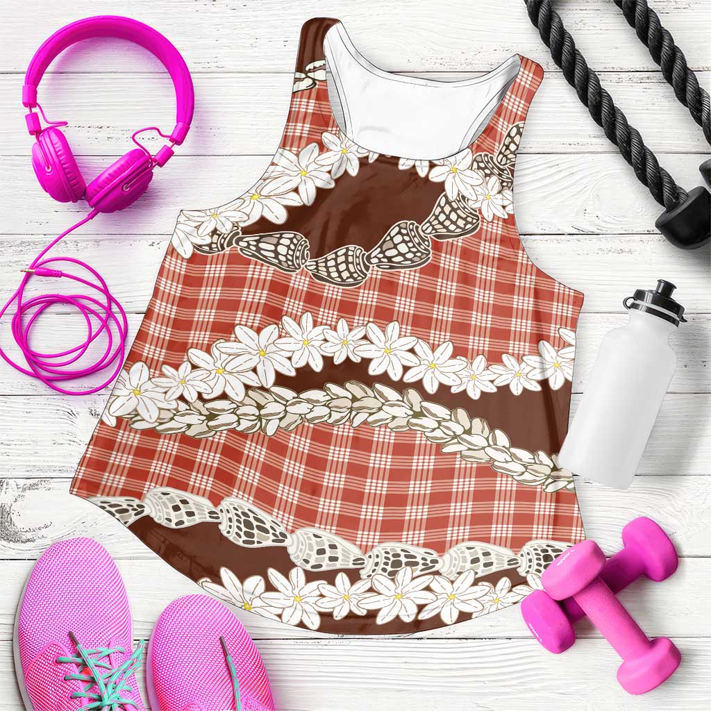 Red Hawaii Tiare and Shell Lei Women Racerback Tank Hawaiian Palaka Luxury Vibes - Polynesian Pride