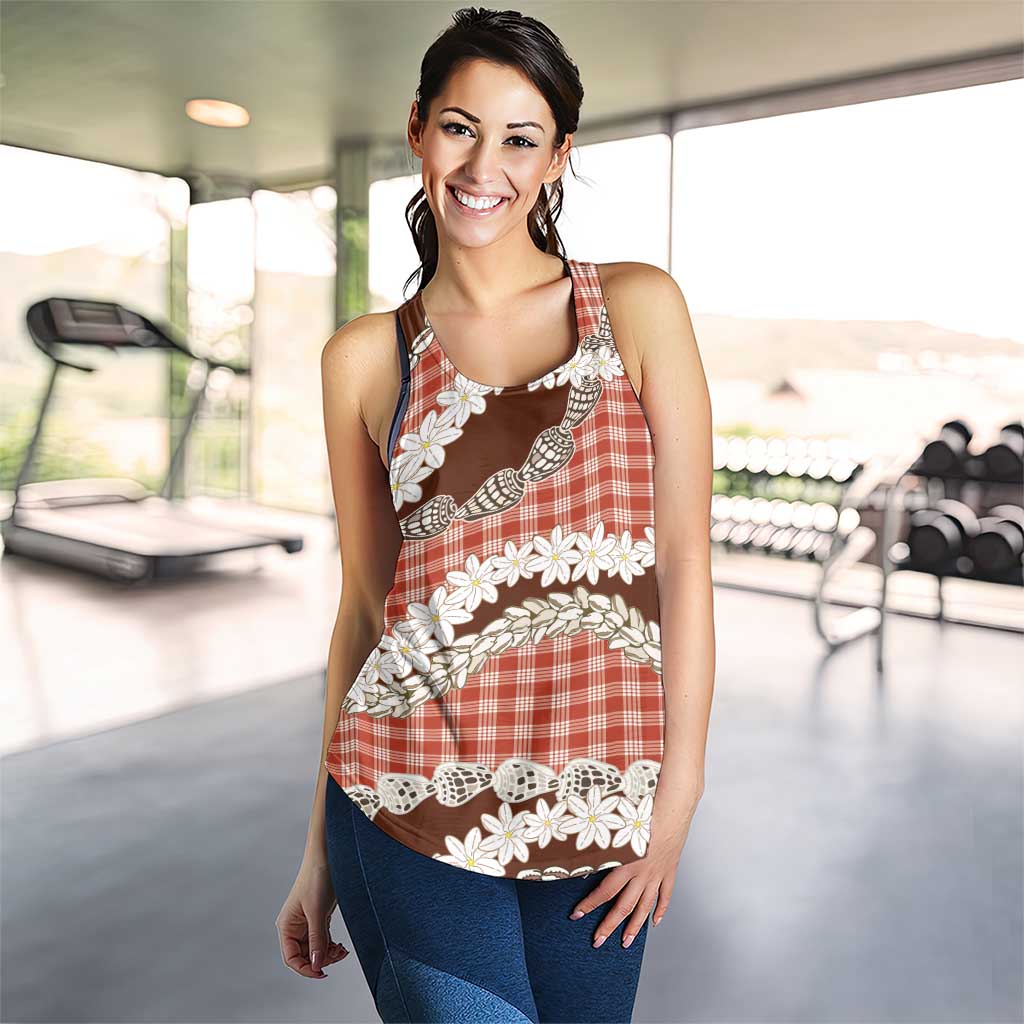 Red Hawaii Tiare and Shell Lei Women Racerback Tank Hawaiian Palaka Luxury Vibes - Polynesian Pride