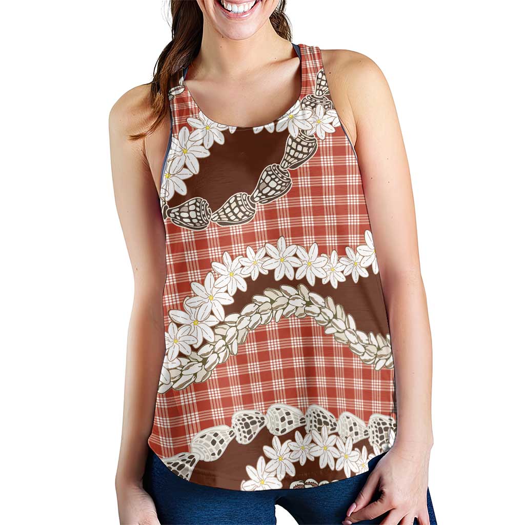 Red Hawaii Tiare and Shell Lei Women Racerback Tank Hawaiian Palaka Luxury Vibes - Polynesian Pride