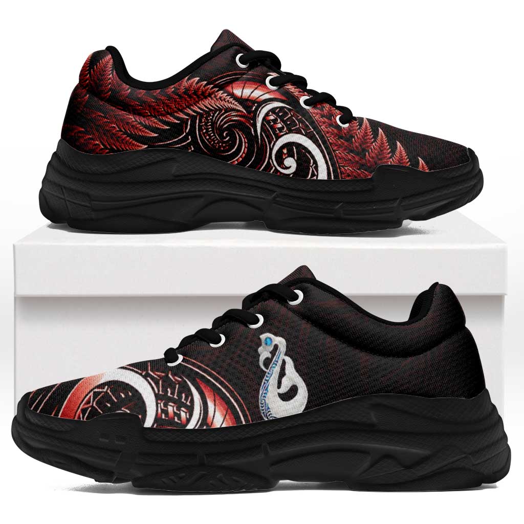 Red New Zealand Chunky Sneakers Aotearoa Silver Fern With Manaia Maori Unique LT14 Red - Polynesian Pride