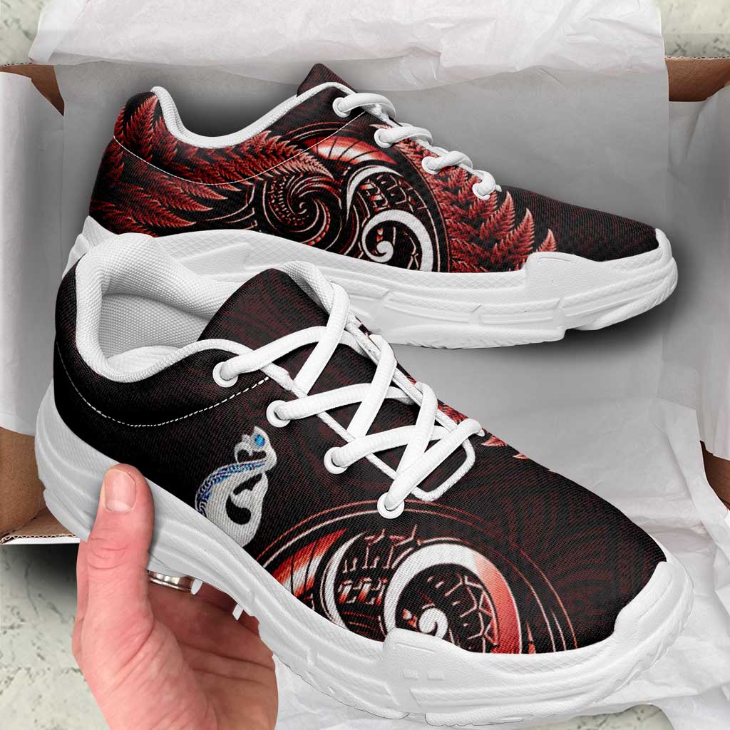 Red New Zealand Chunky Sneakers Aotearoa Silver Fern With Manaia Maori Unique LT14 - Polynesian Pride