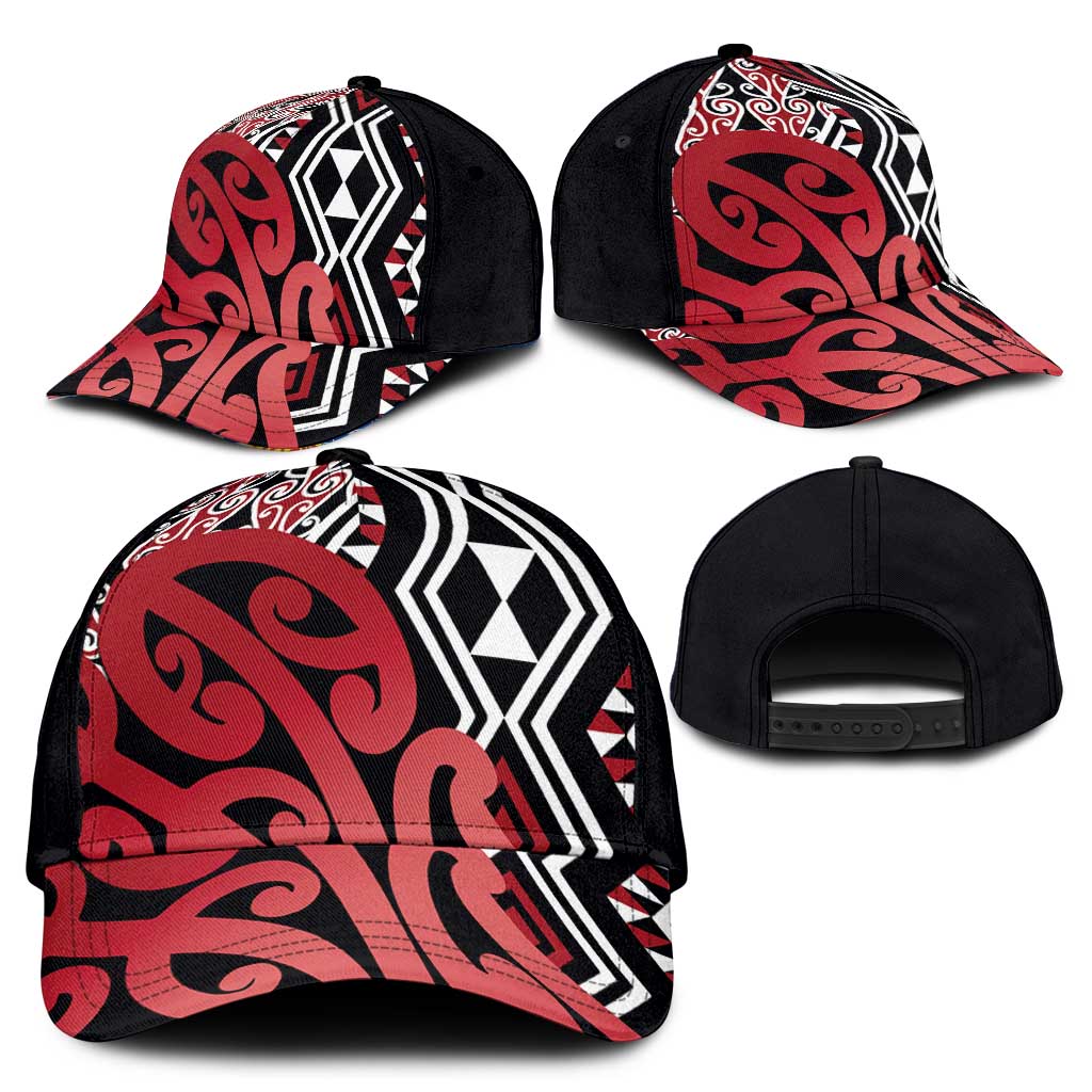 Red New Zealand Classic Cap Aotearoa Kowhaiwhai Mix Taniko Art LT14