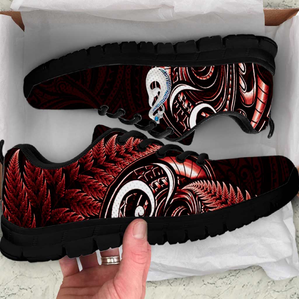 Red New Zealand Sneakers Aotearoa Silver Fern With Manaia Maori Unique
