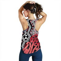 Red New Zealand Women Racerback Tank Aotearoa Kowhaiwhai Mix Taniko Art LT14 - Polynesian Pride